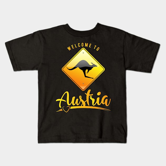 Welcome To Austria T Shirt Australian Road Sign Tees Warning Kangaroos Ahead Shirts Kangaroo Sign Men And Women Premium Tshirts Funny Gift Idea, Yellow Version 2/2 Kids T-Shirt by Modern Art